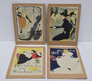 Set of 4 Original Vintage 1940s Screenprints on Paperboard by Toulouse Lautrec