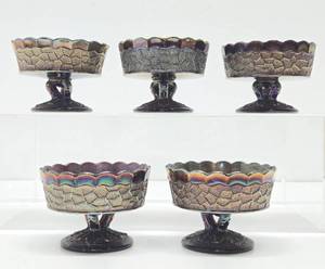 Nice Group of 5 Vintage Dugan Carnival Glass Pedestal Bowls