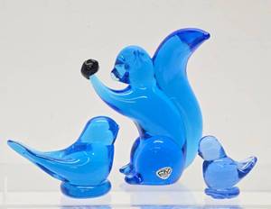 Vintage FM KONSTGLAS Blue Birds &amp Squirrel - Sweden