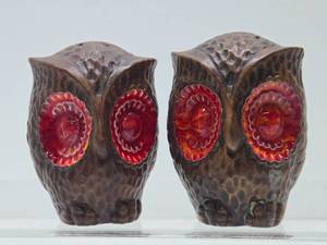 Large Mid Century Ceramic Owl Salt &amp Pepper Shakers