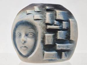 Very Cool Signed Vintage Nikos Dazelidis Ceramic Face Sculpture Vase