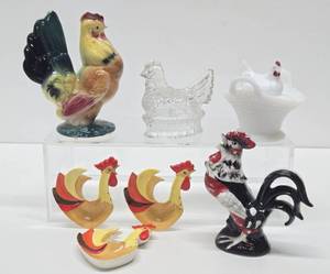 Collection of Vintage Ceramic &amp Glass ChickenRooster Items