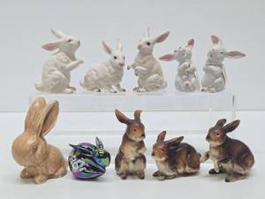 Collection of Vintage Ceramic &amp Glass Rabbit Figurines - Lefton etc