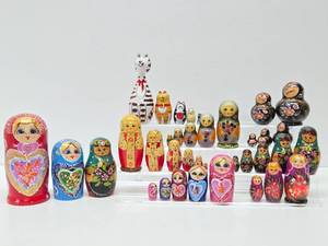 Large Lot of Handpainted Russian Matryoshka &amp other Nesting Dolls&nbsp