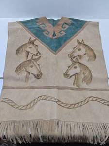 Excellent Vintage Handmade Mexican Leather Horse Coat  Poncho