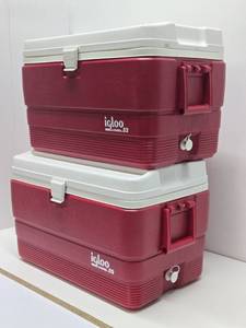 2 Very Nice Condition Matching COLEMAN Coolers - Red