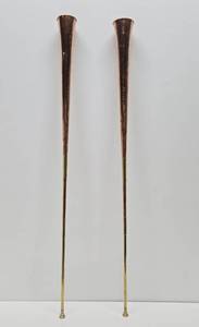 Pair of LARGE Vintage Hammered Copper &amp Brass Hunting Horns