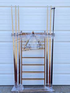 Pool Table Accessories Lot including Pool Cues