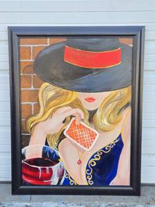 Large Framed Signed Oil on Canvas Painting - Playing It Close