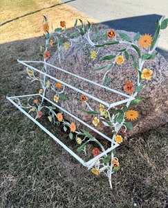 Mid Century Toleware Floral Metal 2-Tier Wall Shelf
