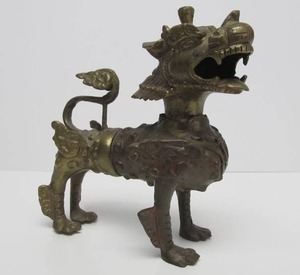 Very Cool Antique Heavy Brass or Bronze Chinese Foo Dog or Lion Sculpture