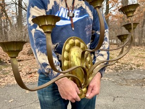 Wonderful Large Old Vintage Hand Hammered Brass Wall Candelabra