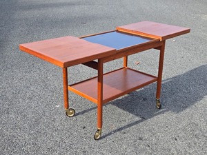 Outstanding Signed Mid Century Danish Modern Expandable Teak Bar Cart