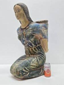 LARGE Painted Terra Cotta Figural Maiden Planter - 28.5