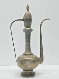 Very Cool LARGE Old Etched Brass Middle Eastern Tea Coffee Pot