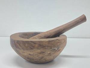 Large Old Carved Wood Mortar &amp Pestle Set