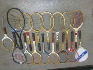 lot 96 image: (EW4) Mostly Vintage Wood Tennis Ra...