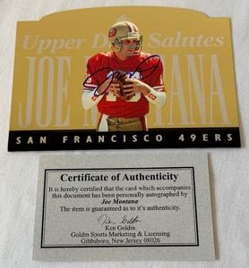 lot 7 image: Joe Montana Autographed Limited Edition 10,000 Die Cut 1995 Upper Deck Salutes #JM-1 Football Card w COA