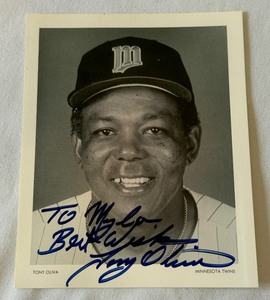 lot 45 image: Tony Oliva Autographed Minnesota Twins Team Issued Baseball Photo