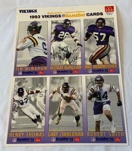 lot 74 image: Robert Smith and Audray McMIllan Autographed 1993 GameDay McDonalds Football Cards