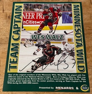 lot 83 image: Wes Walz Autographed Minnesota Wild Team Captain Card