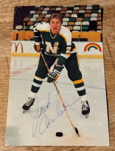 lot 92 image: Jack Carlson Autographed 1981-82 Minnesota North Stars Vintage Post Card