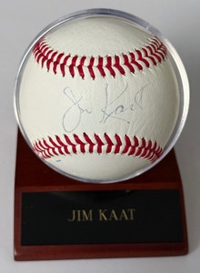 lot 46 image: Jim Kaat Autographed Baseball in Custom Holder - Minnesota Twins