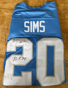 lot 30 image: Billy Sims Autographed Football Jersey Inscribed  80 ROY with JSA COA