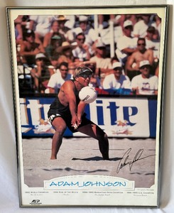 lot 129 image: Adam Johnson Autographed Volleyball Poster Framed 20x28
