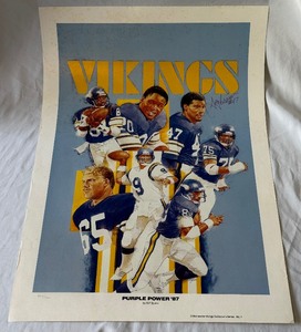 lot 128 image: Joey Browner Autographed Limited Edition 500 1987 Minnesota Vikings Purple Power Poster