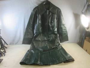 (RCK) Vintage Green Leather Long Co...
