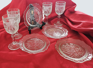 Iris and Herringbone Wine Glasses and 5.5 Plates