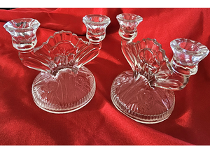 lot 33 image: Vintage Pair of Iris and Herringbone Double Candlesticks