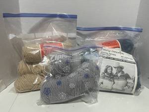 lot 29 image: Yarn and Patterns 2 Mary Maxim Patterns Tan Grey and Blue