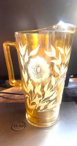 Vintage Carnival Glass Flowered Pitcher