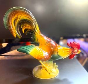 Hand Painted  Ceramic Rooster 9 tall 10 wide