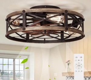Farmhouse Flush Mount Cages Ceiling Fan with Light 19 Rustic Brown $118.99 Retail - Brand New