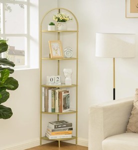 3 Tier Corner Shelf Stand Metal Bookshelf with Decor Gold $59.99 Retail - Brand New