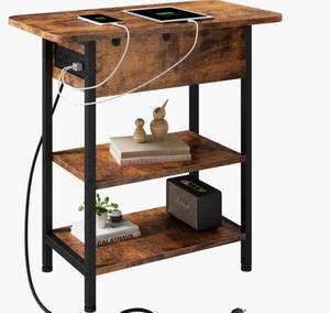 End Table with Charging Station Rustic Brown $59.99 Retail - Brand New