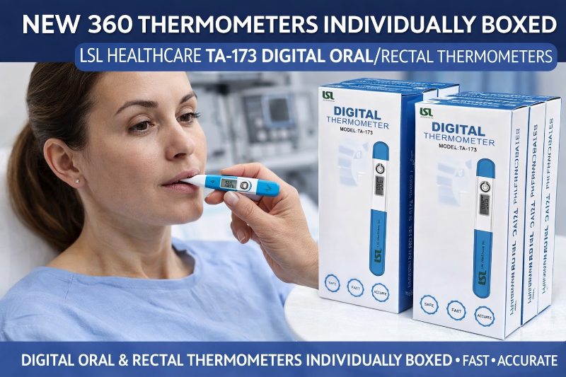 1 Case NEW (360 Thermometers Individually boxed) LSL Healthcare TA-173 Digital OralRectal Thermometers  Accurate, Fast-Reading Thermometers  Ideal for Clinical or Home Use  Bulk Pack Designed for Medical Professionals and Care Facilities