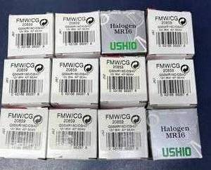 LOT OF 12 NEW USHIO 20859 12V 35W HALOGEN MR16 FMWCG LIGHT BULB - USED IN HOME AND OFFICE LIGHTING, SPECIALIZED REFLECTOR DESIGN, LONG LIFESPAN