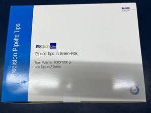 MSRP $180 NEW RAININ 10001200 BIOCLEAN ULTRA PRECISION PIPETTE TIPS IN GREEN-PAK - 768 TIPS IN 8 REFILLS, CONTAMINATION-FREE LOADING, SEALED AND COMPACT PRE-RACKED BOXES