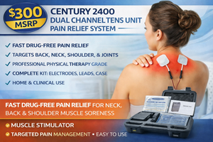 MSRP $300 NEW CENTURY 2400 DUAL CHANNEL TENS UNIT PAIN RELIEF SYSTEM wELECTRODES LEADSPADS &amp CASE FAST DRUG-FREE RELIEF FOR BACK NECK SHOULDER MUSCLE JOINT PAIN PROFESSIONAL PT GRADE MUSCLE STIMULATOR