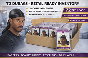MSRP $180 72CS NEW Toshicas Finest Satin DuRags Black Wave Cap Hair Wraps  Retail Ready Packs, Barbershop Beauty Supply Resale Lot, Smooth Finish Hair Protection