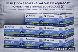 MSRP $200 8 BOXES HALYARD 43933 AQUASOFT POWDER-FREE NITRILE EXAM GLOVES (S) - PREMIUM TACTILE SENSITIVITY,&nbspDRUGS PROTECTION, ULTRA-SOFT COMFORT &amp LOW IRRITATION - EXP 528 OR LATER - CLINICRESALE READY