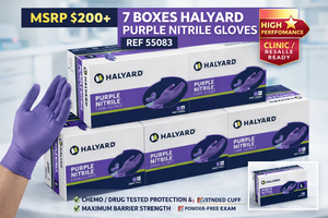 MSRP $200 7 BOXES HALYARD PURPLE NITRILE GLOVES (L) REF 55083 CHEMODRUG TESTED PROTECTION &amp MAXIMUM BARRIER STRENGTH EXTENDED CUFF FOR ADDED WRIST COVERAGE,&nbspHIGH-PERFORMANCE  POWDER-FREE EXAM  EXP 630 OR LATER  CLINICRESALE READY