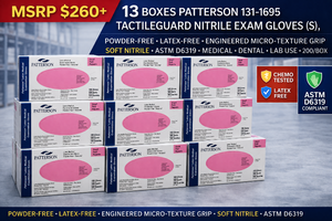 MSRP $260 13 BOXES PATTERSON 131-1695 TACTILEGUARD NITRILE EXAM GLOVES (S), POWDER-FREE LATEX-FREE, ENGINEERED MICRO-TEXTURE GRIP, SOFT NITRILE, ASTM D6319 MEDICAL DENTAL LAB USE, 200BOX