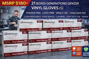 MSRP $180 21 BOXES GENERATIONS GEN259 VINYL GLOVES (S), POWDER-FREE LATEX-FREE, SINGLE-USE FOOD SAFE PVC, CLEAR DISPOSABLE, FOOD SERVICE CLEANING LIGHT DUTY USE, AMBIDEXTROUS, 100BOX