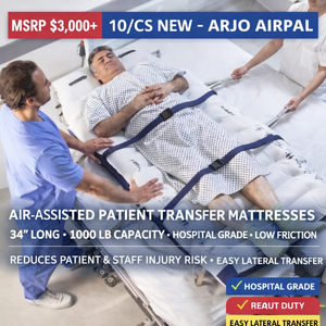 MSRP $3,000 10CS NEW ARJO AIRPAL AIR-ASSISTED PATIENT TRANSFER MATTRESSES 34 LONG, 1000 LB CAPACITY, HOSPITAL GRADE, LOW FRICTION, REDUCES PATIENT &amp STAFF INJURY RISK, EASY LATERAL TRANSFER