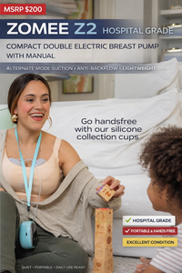 MSRP $200 ZOMEE Z2 COMPACT HOSPITAL-GRADE DOUBLE ELECTRIC BREAST PUMP WITH MANUAL - ALTERNATE MODE SUCTION, ANTI-BACKFLOW DESIGN FOR EASIER CLEANING, LIGHTWEIGHT - EXCELLENT CONDITION
